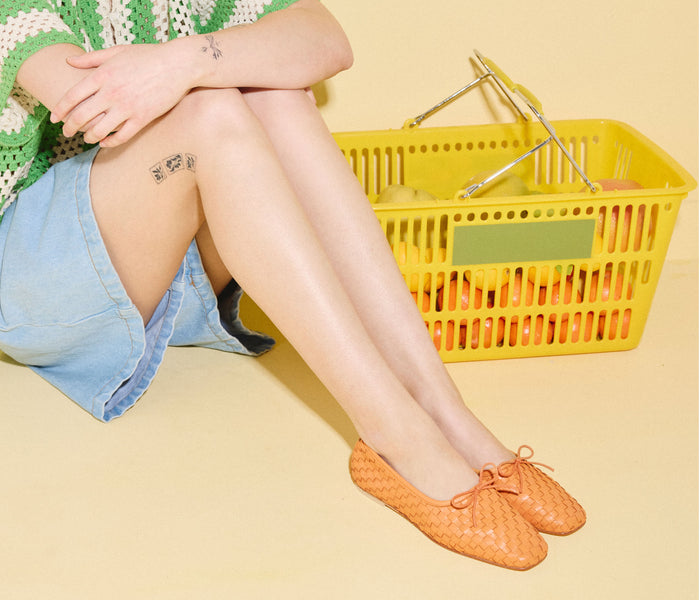 Freda Salvador JADA square toe ballet flat in tangerine color, front view showcasing sleek design and matte finish.