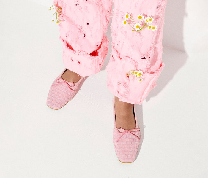 Freda Salvador JADA square toe ballet flat in peony suede, showcasing its elegant design and soft material.