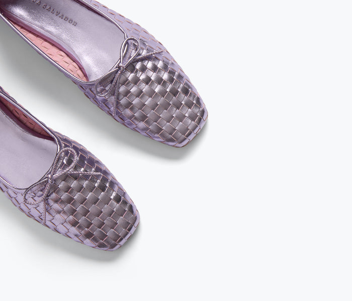Freda Salvador JADA square toe ballet flat in lilac metallic with sleek design and smooth finish.