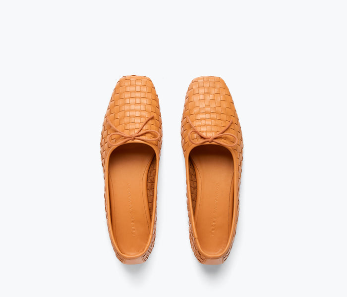 Freda Salvador JADA square toe ballet flat in tangerine with smooth leather upper and sleek design.