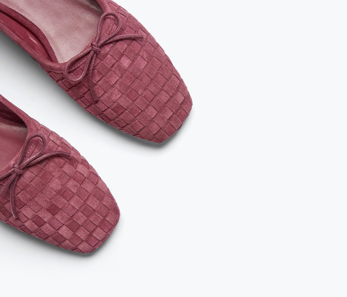 Freda Salvador JADA square toe ballet flat in wine woven suede with a sleek, stylish design and comfortable flat sole.