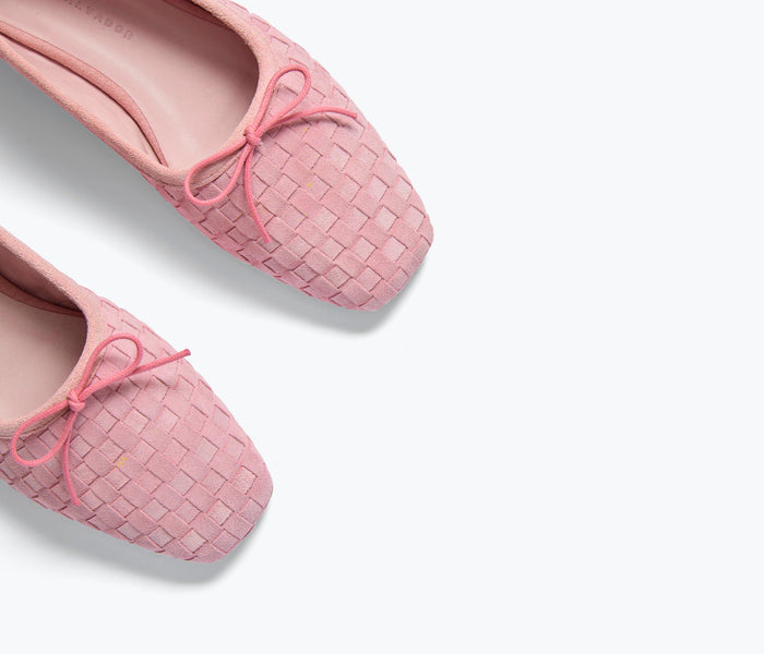 Fredrick Salvador JADA square toe ballet flat in peony suede, showcasing elegant design and soft textured material.