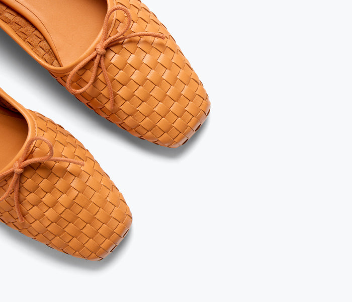 Freda Salvador JADA square toe ballet flat in tangerine with smooth leather finish and minimalist design.