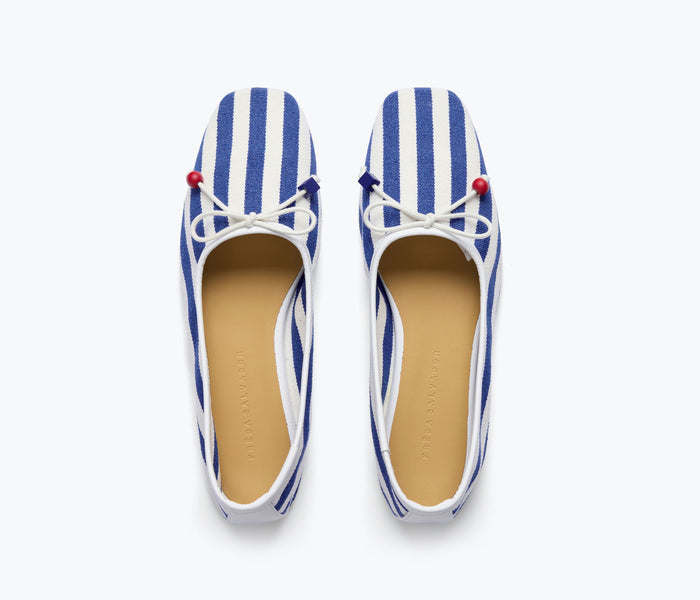 Navy and white canvas JADA square toe ballet flat by Freda Salvador with a sleek, minimalist design and comfortable flat sole