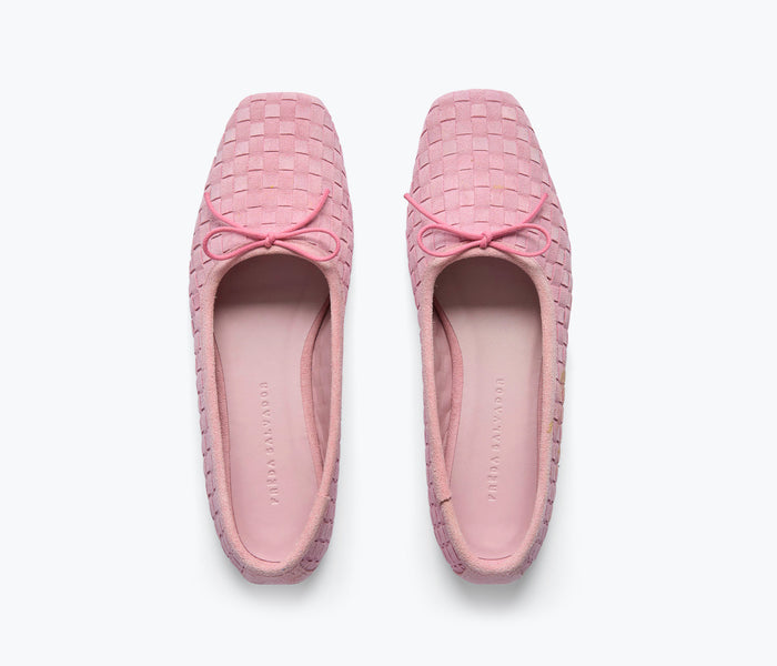 Freda Salvador JADA square toe ballet flat in peony suede, showcasing the stylish and comfortable flat shoe design.