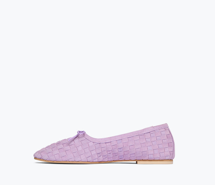 Freda Salvador JADA square toe ballet flat in thistle suede, showing the inside view with soft lining and stylish design.