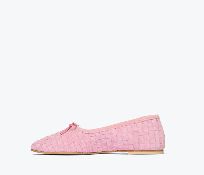 Freda Salvador JADA square toe ballet flat in peony suede, showing inside view with soft material and elegant design.