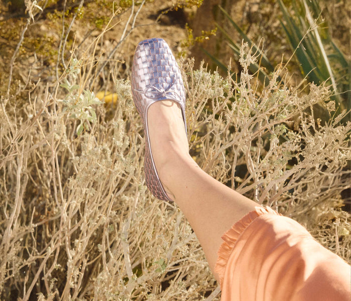 Freda Salvador JADA square toe ballet flat in lilac metallic with sleek design and comfortable flat sole.