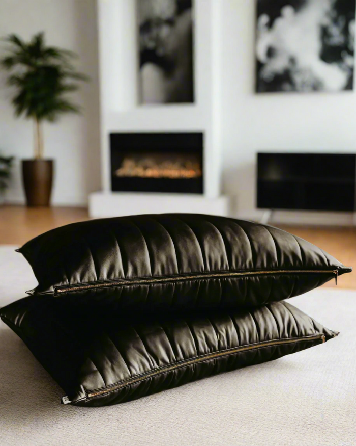 black vegan leather dog bed cover angled product image