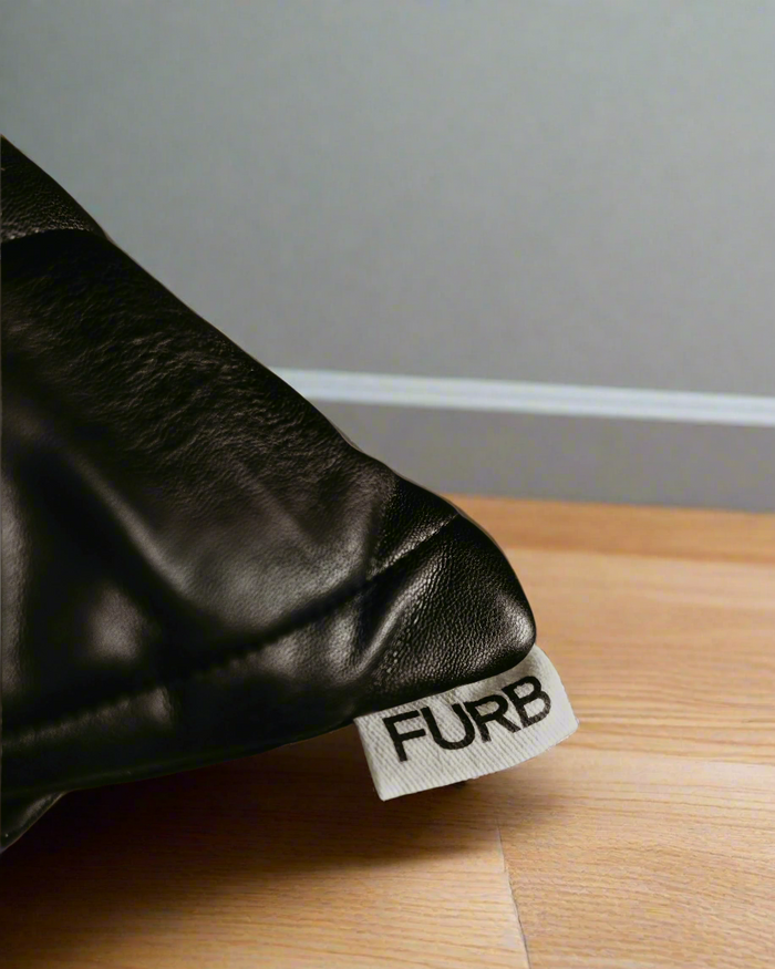 black vegan leather dog bed cover side profile image
