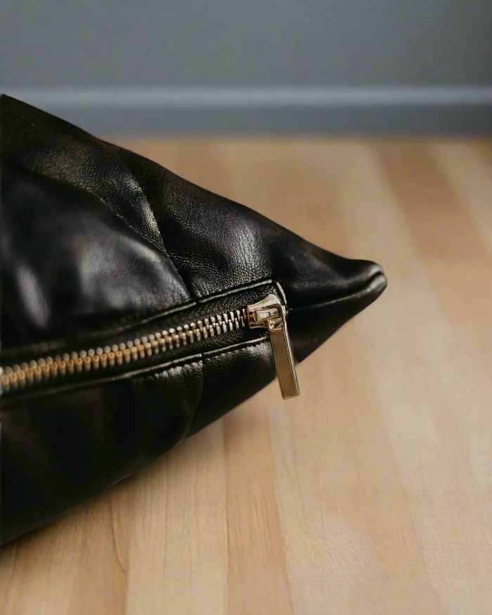 black vegan leather dog bed cover zipper detail product image