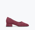 Freda Salvador Jayla woven ballet heel in wine suede, featuring a stylish front view with woven detailing and a sleek heel design.