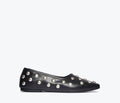 Black FREDA SALVADOR Jessie ballet flat with rounded toe and sleek design, shown from the front.
