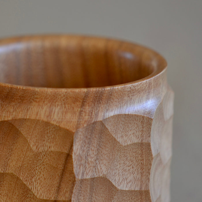 Close up on wood jincup by Akihiro Woodworks.