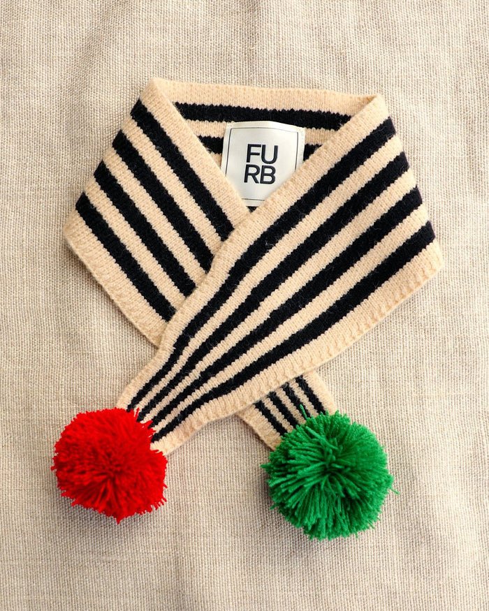 Jingle Pup Dog Scarf dog scarf with striped pom-pom