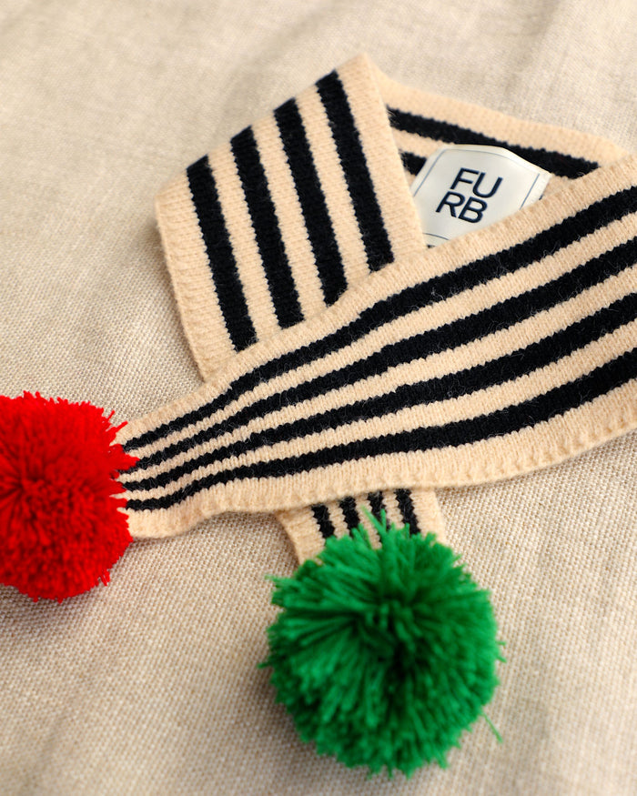 Striped Pom-Pom dog scarf – Jingle Pup Dog Scarf