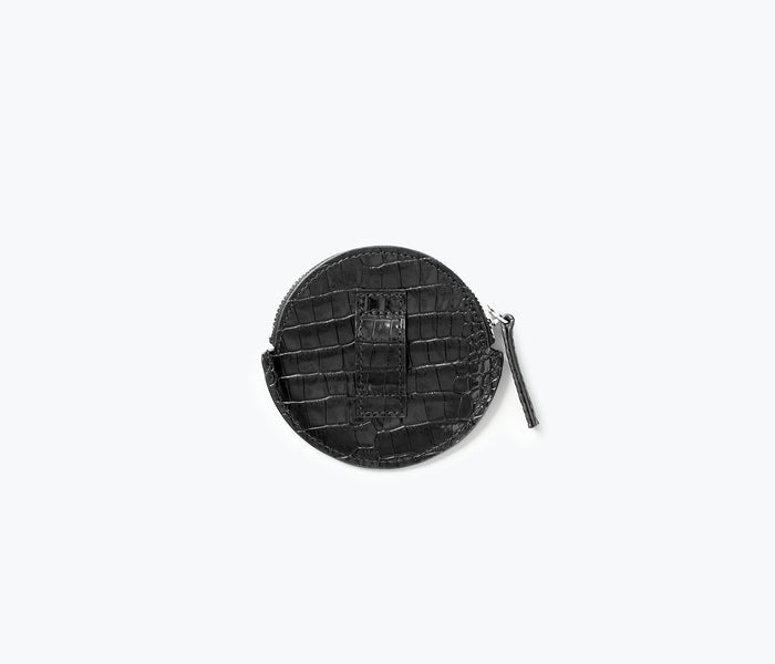 Freda Salvador JO Small Circle Pouch bag with back view, compact SLG design in smooth material, featuring a circular shape and subtle branding.