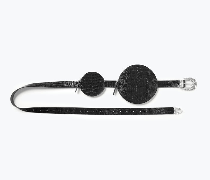Freda Salvador JO Small Circle Pouch bag with double circular design, featuring a sleek, compact style for everyday use.
