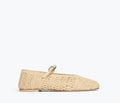 Freda Salvador Jules Mary Jane flat in natural raffia, showcasing its woven texture and classic slip-on style from the front view.