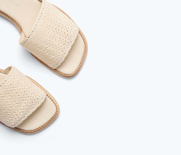 Freda Salvador Juno crochet sandal in vanilla with detailed woven strap and open toe design.