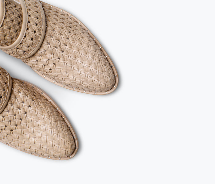 FRĒDA SALVADOR KEEN MULE in neutral tones, showcasing stylish slip-on mule with textured sole and comfortable design.