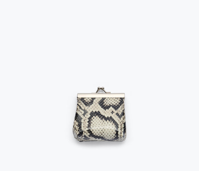 Black KENZO mini purse necklace by Freda Salvador featuring a snake design, displayed against a plain background.