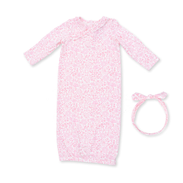 Kimono Gown and Knot Headband-Baby Woodland