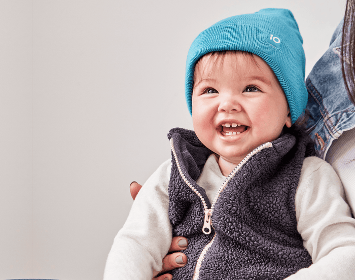 Baby Wearing Ten Little Knit Beanies Teal Blue - Available at www.tenlittle.com