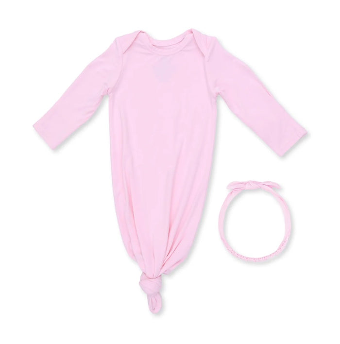 Knotted Gown and Headband-Solid Pink A Boo