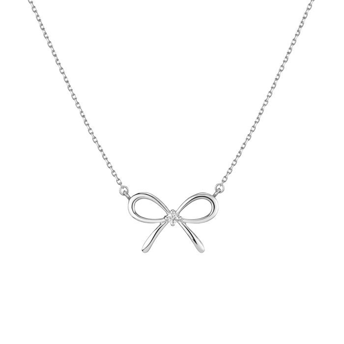 Lab Grown Diamond Bow Necklace Silver 14k 18k White Gold 18in First