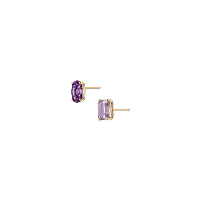 Lab Grown Purple Amethyst Mosaic Studs Vermeil Yellow Gold