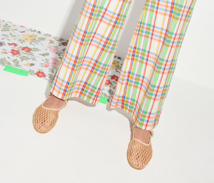Freda Salvador Laurel Fishnet Mary Jane flat shoes with natural netting and classic strap design, stylish and comfortable footwear.