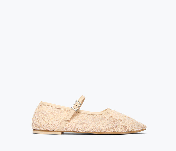 Freda Salvador Laurel Mary Jane flat with vanilla jaquard mesh front and rounded toe, stylish and comfortable footwear.