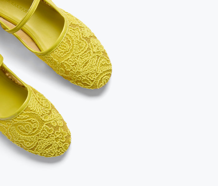 Freda Salvador Laurel Mary Jane flat with lime jacquard mesh upper and classic strap detail, stylish and comfortable footwear.
