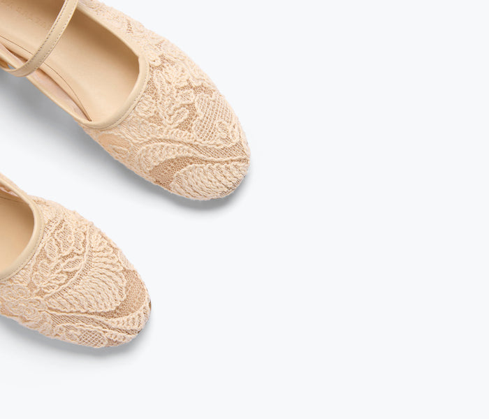 Freda Salvador Laurel Mary Jane flat with vanilla jaquard mesh detail, showcasing a stylish and comfortable footwear design.