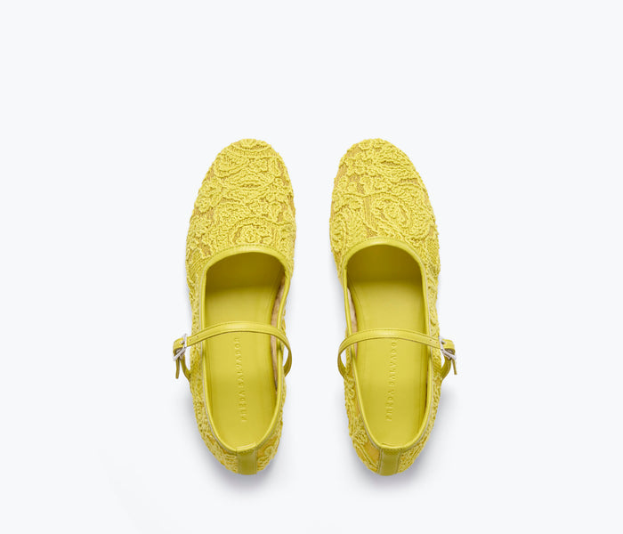 Freda Salvador Laurel Mary Jane flat shoes in lime with jacquard mesh upper, stylish and comfortable women's footwear.