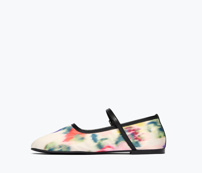 Fredaa Salvador Laurel Mary Jane flat in watercolor satin with inside view showing elegant design and comfortable fit.
