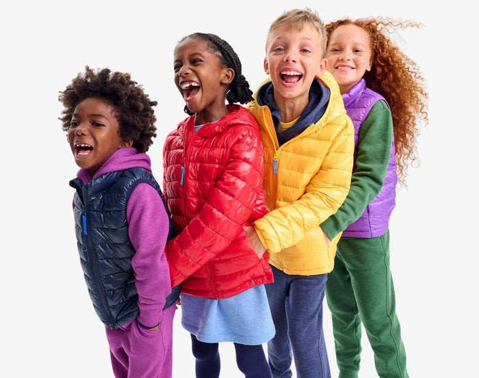 Kids wearing Primary - Lightweight Puffer Jacket - Assorted Colors - Available at www.tenlittle.com