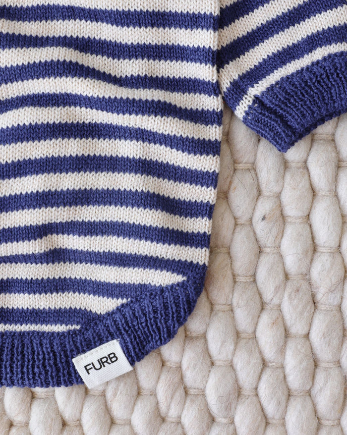 blue striped dog sweater angled product image