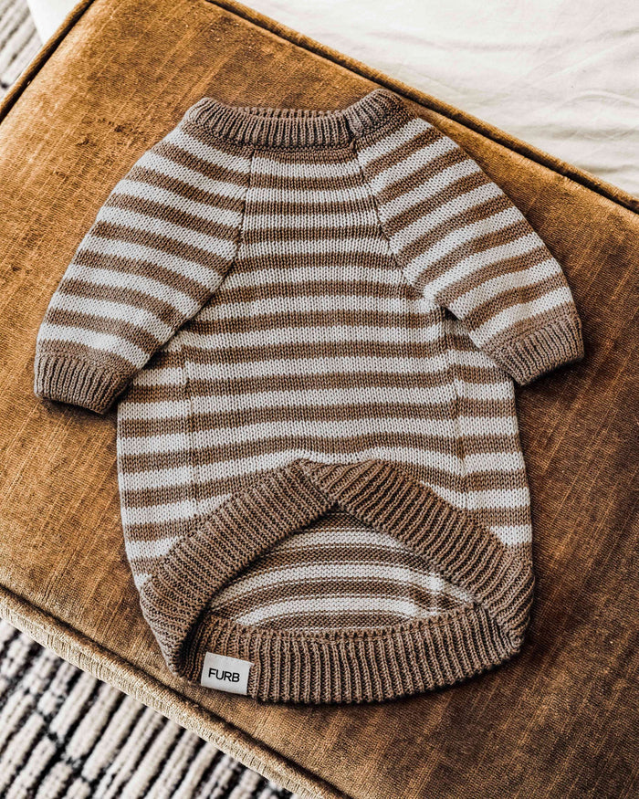 Like A Bandit Nutmeg Striped Sweater Product Image Detail. chihuahua fleece sweater
