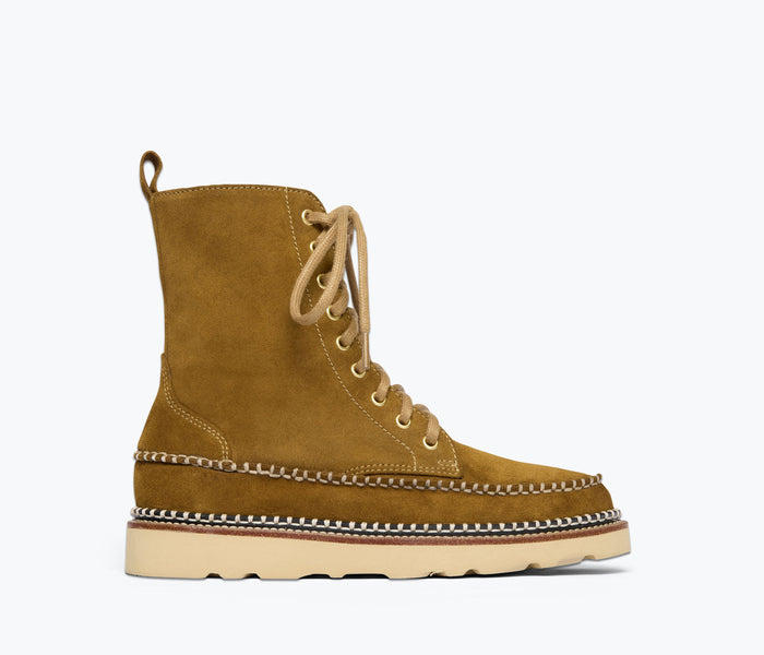 Freda Salvador Lilly Lace Up Boot in soft suede with front view showcasing stylish design and lace-up closure.