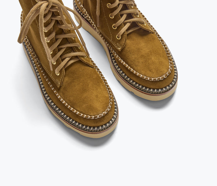 Freda Salvador Lilly lace-up boot in suede with detailed stitching and stylish design, perfect for casual or chic outfits.