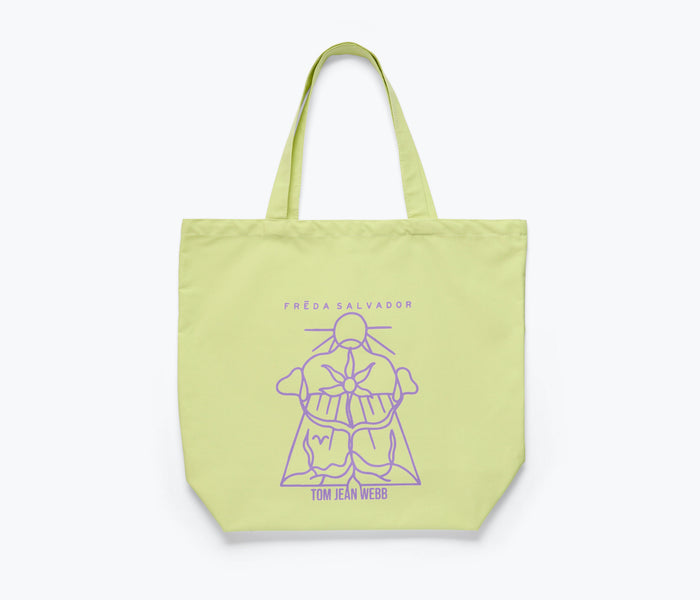 Freda Salvador limited edition illustrated tote bag in mint canvas with detailed artwork on the front, stylish accessories for everyday use.