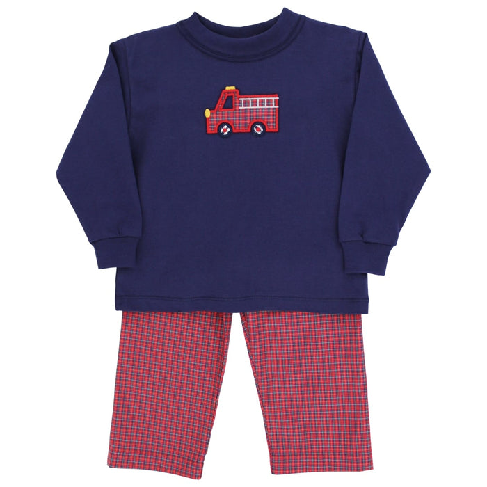 Little Plaid Firetruck - Boys Pant Set