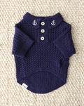 navy cable knit dog polo sweater nautical knit dog clothing with anchor collar detail classic pet apparel