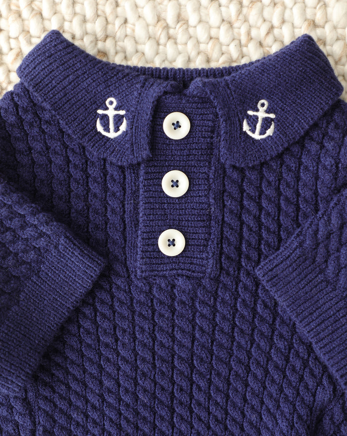 navy polo dog sweater nautical themed pet apparel with classic cable knit design and structured collar