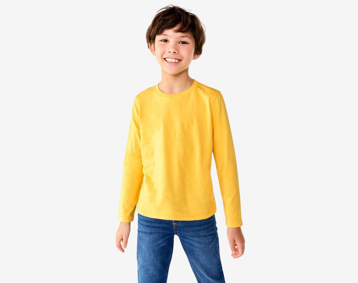 Child wearing Primary - Long Sleeve Classic Tee 3 Pack - Sunflower - Available at www.tenlittle.com