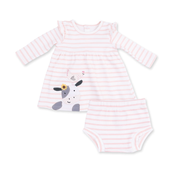 Long Sleeve Dress with Ruffle and Bloomer-Cows Pink