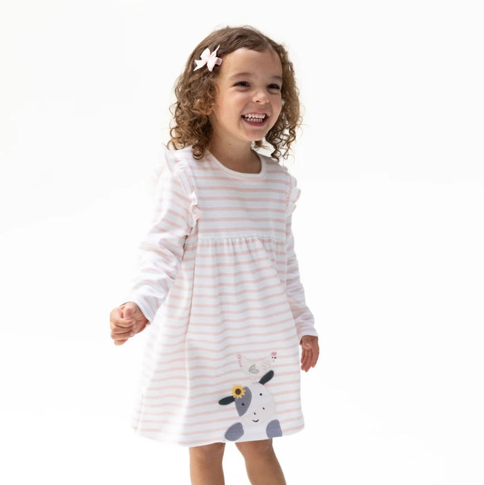 Long Sleeve Dress with Ruffle-Cow Pink