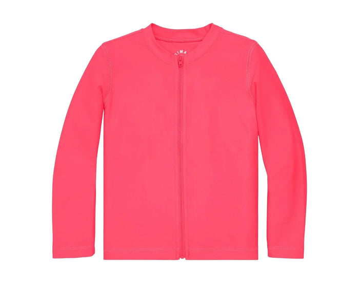 Front view of Primary Long Sleeve Full-Zip Rash Guard - Bright Azalea. Available at www.tenlittle.com